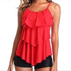 Aqua Green Women’s Size medium Coral Adjustable Strap Tiered Ruffle Tankini Top